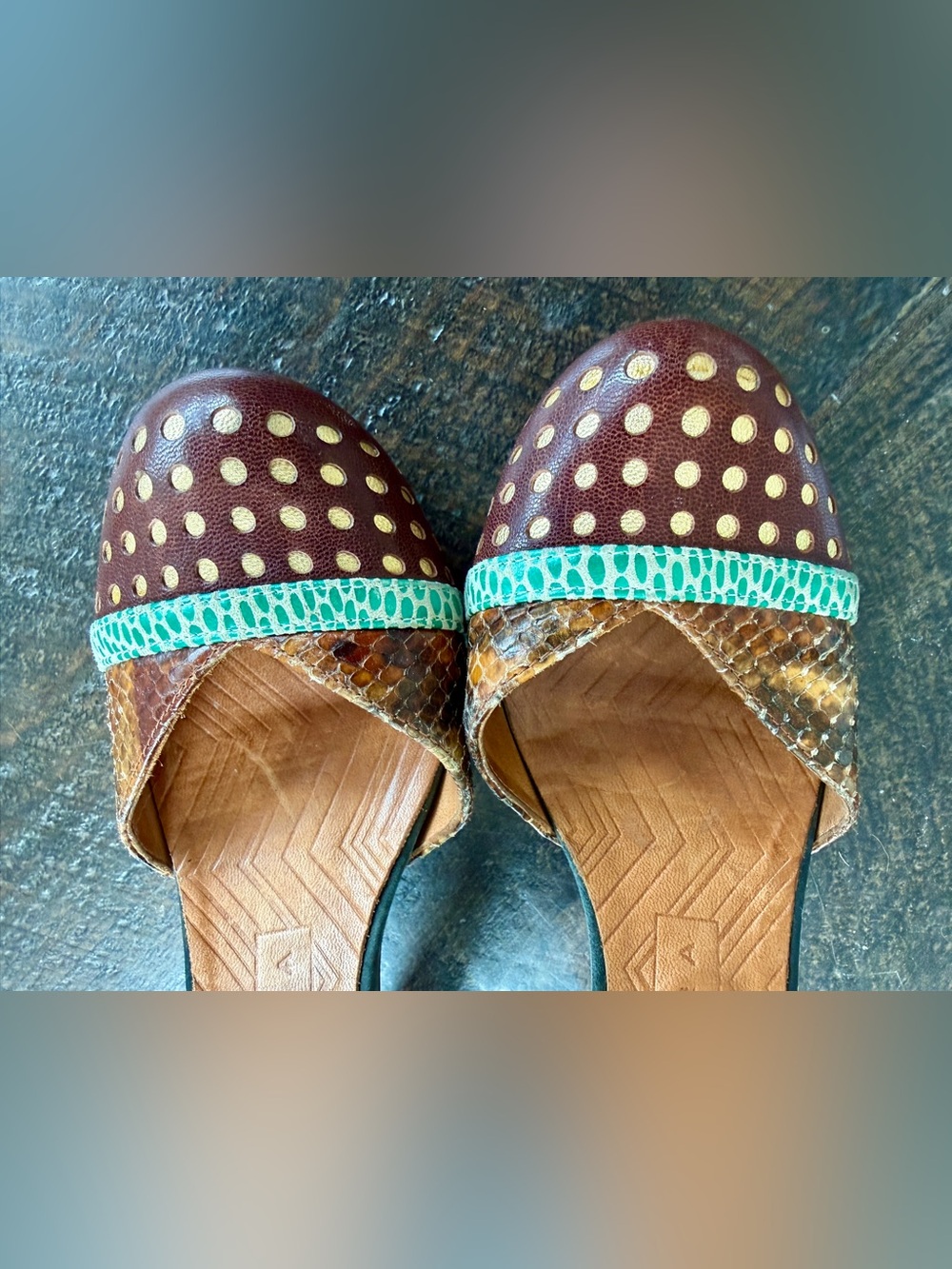 Chie Mihara Ankle Strap Platform Heels in Brown, Grey and Green - Picture 7 of 11
